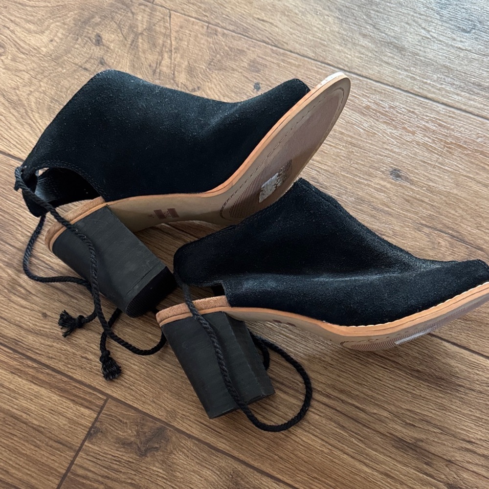 TOMS Black Suede Peep-Toe Lace-Up Sandals - Picture 3 of 5